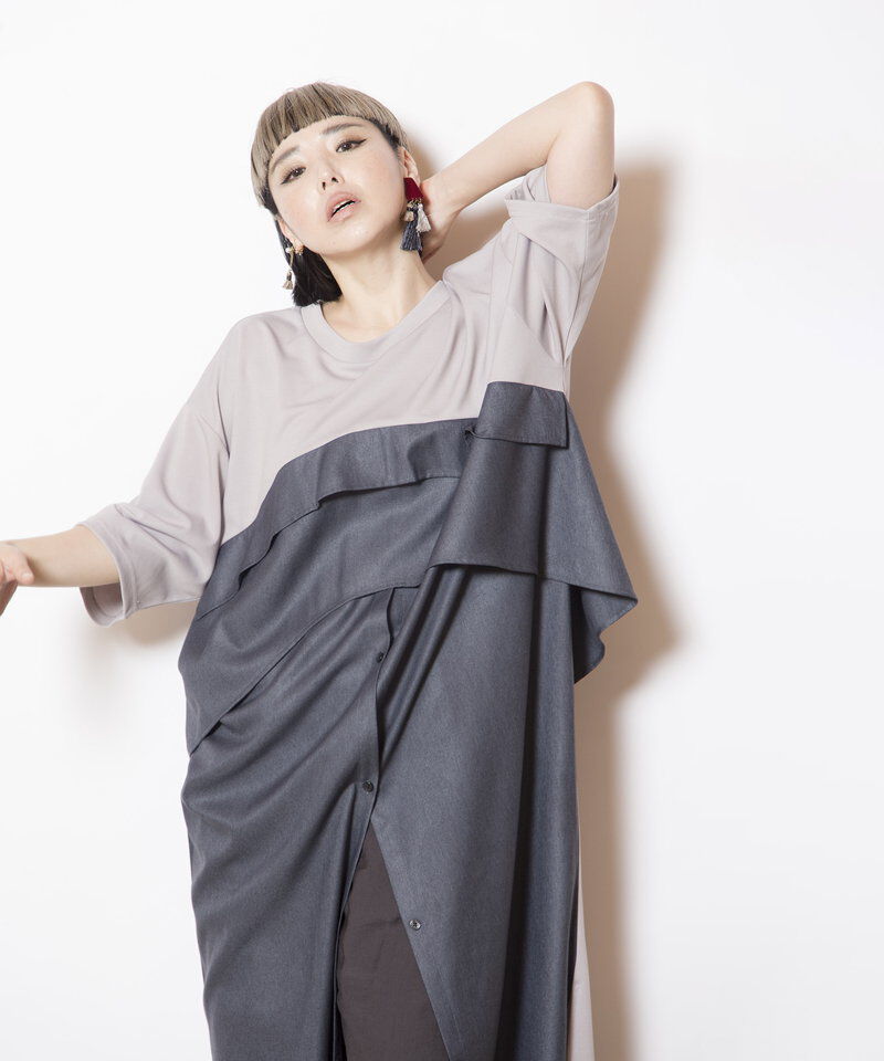  「シャツ切替ワンピース」|ワンピース|