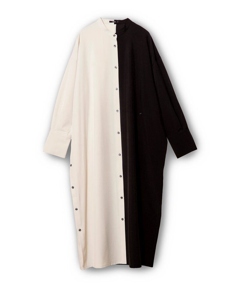  「バイカラーボタンアレンジワンピース」|ワンピース|