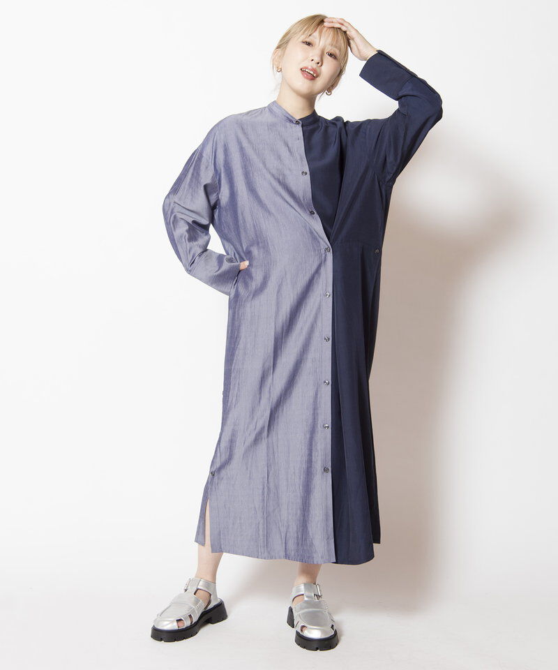  「バイカラーボタンアレンジワンピース」|ワンピース|