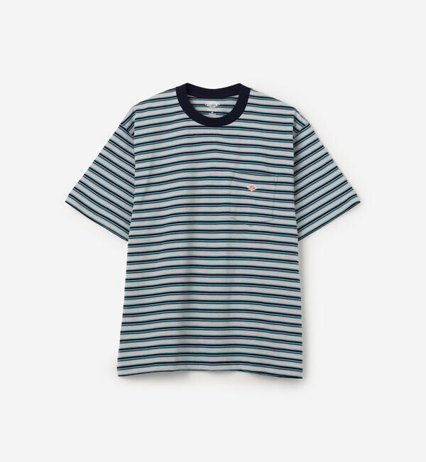 DANTON「DANTON | マルチボーダー ポケットクルーネックTシャツ MEN」|Tシャツ・カットソー|BLUE系1