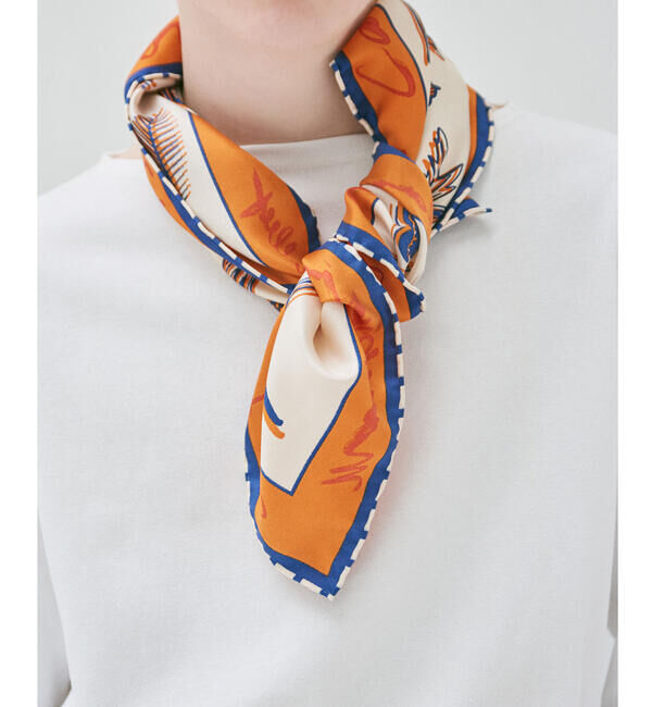  「manipuri | シルクスカーフ フローラ 65&times;65 WOMEN」|バンダナ・スカーフ|ORANGE系1