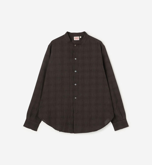  「INDIA INDUSTRY | ファインラインチェック バンドカラーシャツ WOMEN」|シャツ・ブラウス|GREY系1