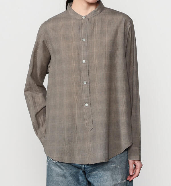  「INDIA INDUSTRY | ファインラインチェック バンドカラーシャツ WOMEN」|シャツ・ブラウス|