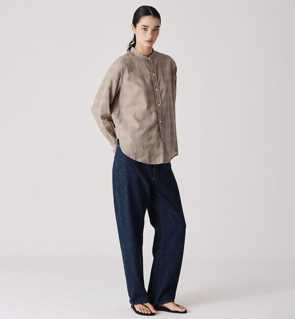  「INDIA INDUSTRY | ファインラインチェック バンドカラーシャツ WOMEN」|シャツ・ブラウス|