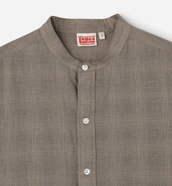  「INDIA INDUSTRY | ファインラインチェック バンドカラーシャツ WOMEN」|シャツ・ブラウス|