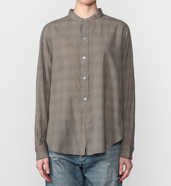  「INDIA INDUSTRY | ファインラインチェック バンドカラーシャツ WOMEN」|シャツ・ブラウス|