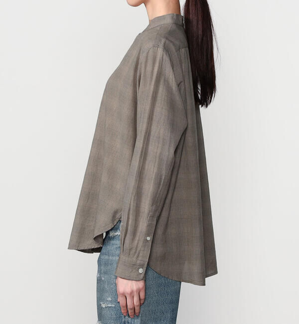  「INDIA INDUSTRY | ファインラインチェック バンドカラーシャツ WOMEN」|シャツ・ブラウス|