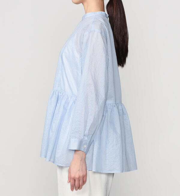 LE GLAZIK「LE GLAZIK | シアーストライプ ギャザーフレアシャツ WOMEN」|シャツ・ブラウス|