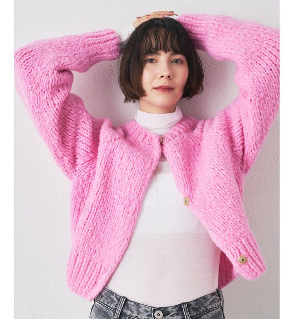  「ハンドニットカーディガン」|ニット・セーター|ピンク