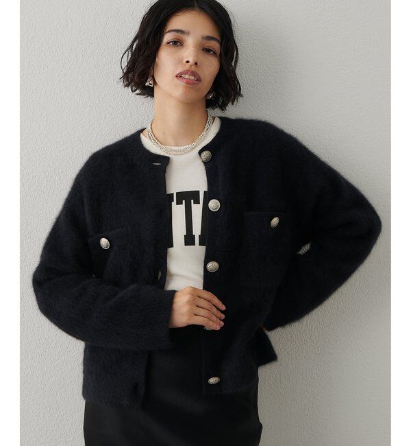  「ファーボタンジャケット」|ニット・セーター|ブラック