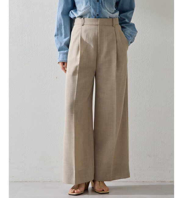  「リネンライクワイドパンツ」|チノ|ベージュ