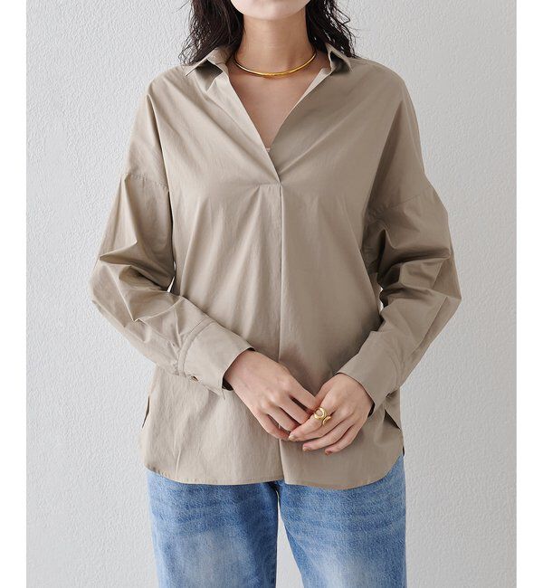 Drawing Numbers「【Drawing Numbers】スキッパーロングスリーブシャツ」|シャツ・ブラウス|グレージュ