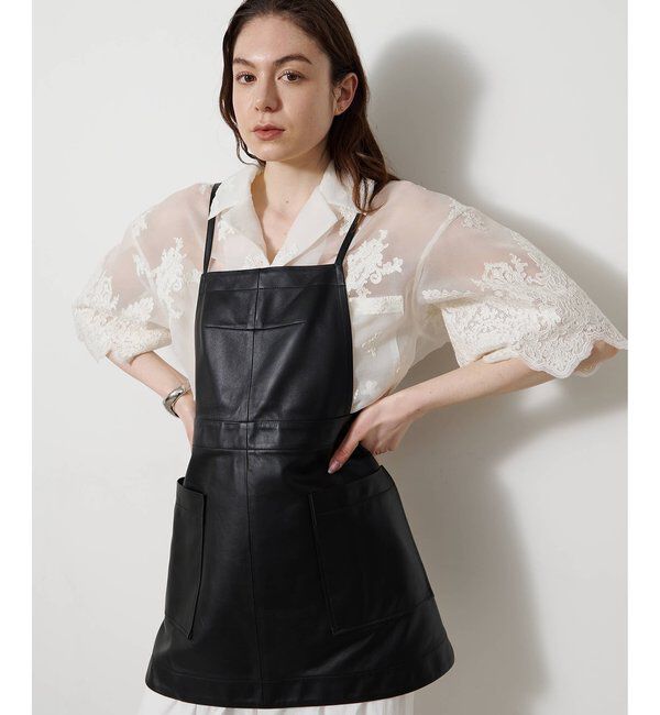  「レザーエプロンワンピース」|ワンピース|ブラック