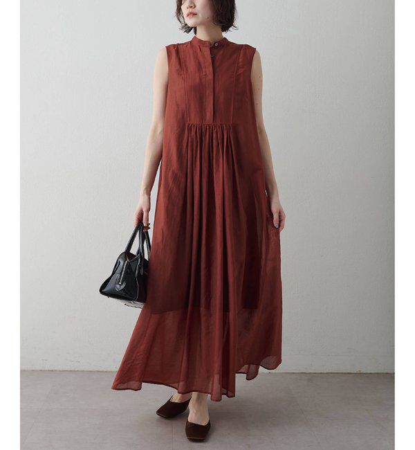  「シルクコットンギャザーワンピース」|ワンピース|バーガンディー