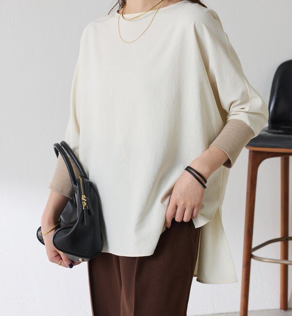  「《高機能/オールシーズン着られる》ジャージ袖リブブラウス」|シャツ・ブラウス|オフホワイト