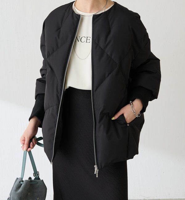  「ノーカラーダウンコート」|その他|ブラック