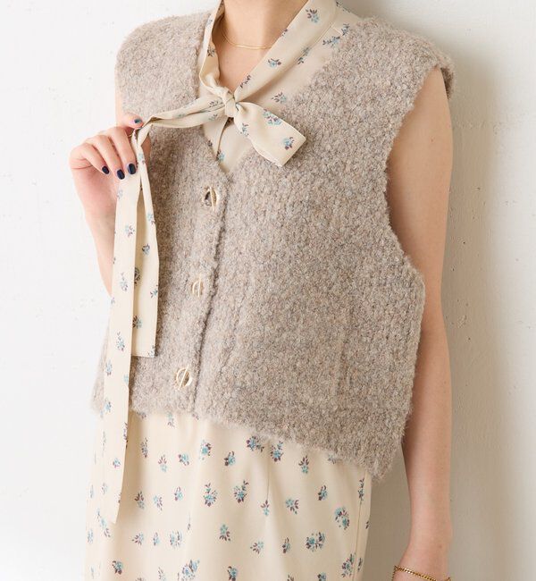  「ブークレーメタルトグルベスト」|ニット・セーター|ベージュ