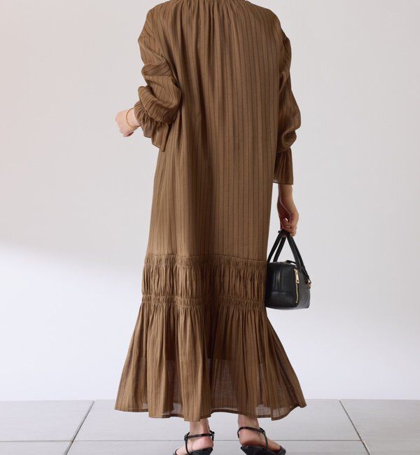  「袖シアーツイルストライプワンピース」|ワンピース|