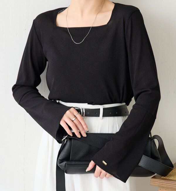  「シアーラメリブスクエアカットソー」|Tシャツ・カットソー|ブラック