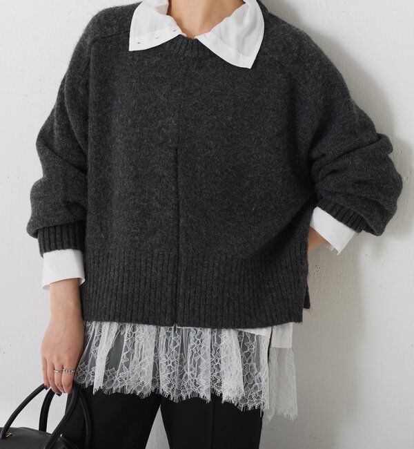  「裾レースハイネックシャツ」|シャツ・ブラウス|