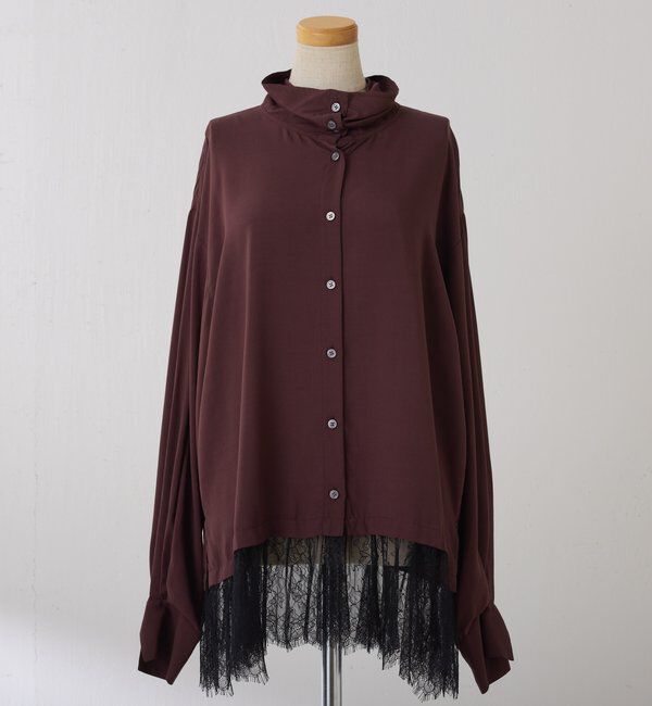  「裾レースハイネックシャツ」|シャツ・ブラウス|ブラウン