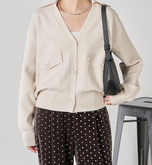  「【襟は取り外し可能】オープンカラーニットカーディガン」|ニット・セーター|