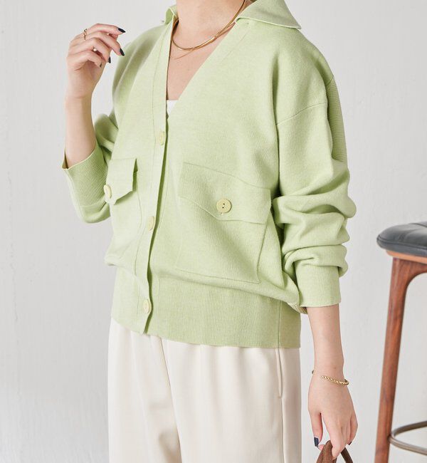  「【襟は取り外し可能】オープンカラーニットカーディガン」|ニット・セーター|