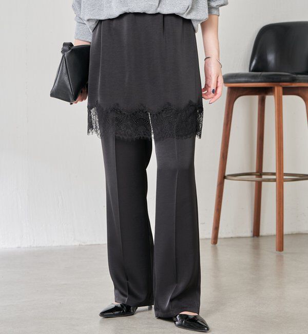  「【セットアイテム】サテンレースレイヤードパンツ/レイヤード」|チノ|