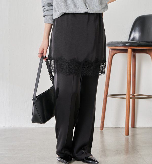  「【セットアイテム】サテンレースレイヤードパンツ/レイヤード」|チノ|