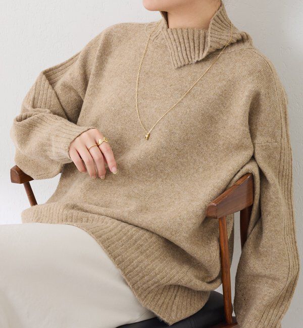  「ウール混スリットタートルニット」|ニット・セーター|ベージュ