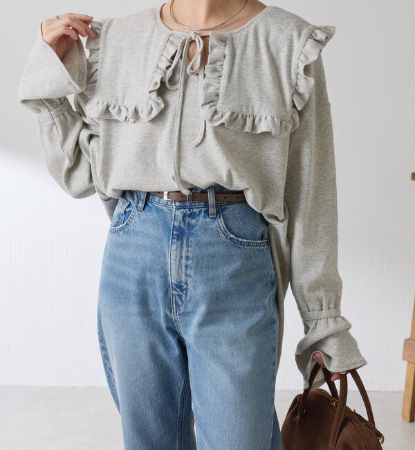  「Qanos 襟付きフリルロンT」|Tシャツ・カットソー|