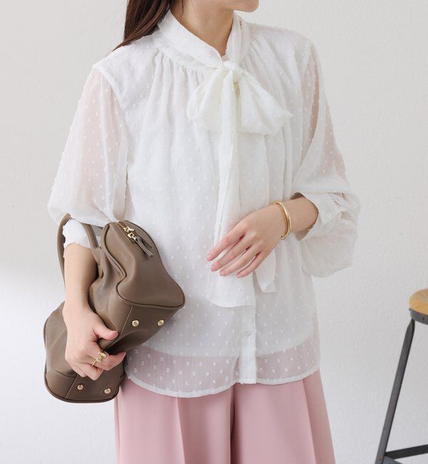  「楊柳ドットジャガードボウタイブラウス」|シャツ・ブラウス|