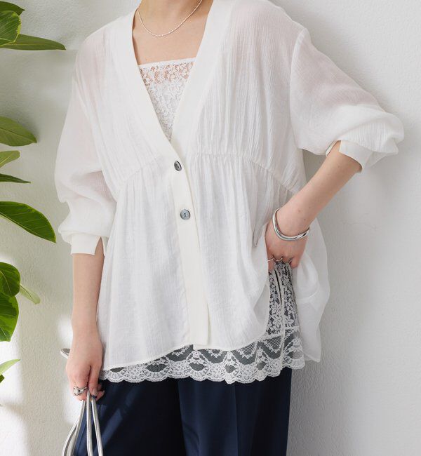  「《1枚で着映える》ギャザー切替シャツカーディガン」|シャツ・ブラウス|