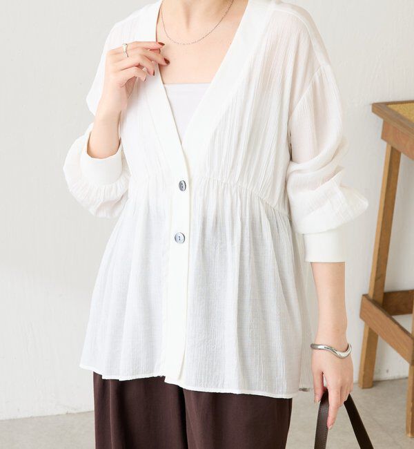  「《1枚で着映える》ギャザー切替シャツカーディガン」|シャツ・ブラウス|