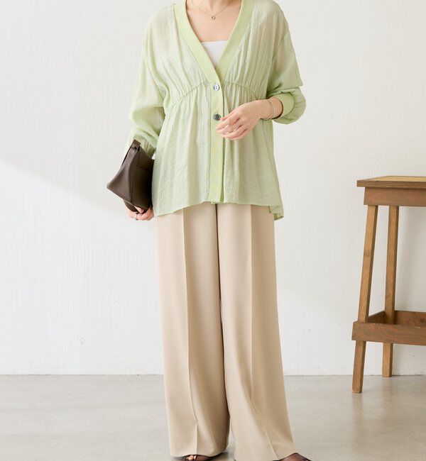  「《1枚で着映える》ギャザー切替シャツカーディガン」|シャツ・ブラウス|