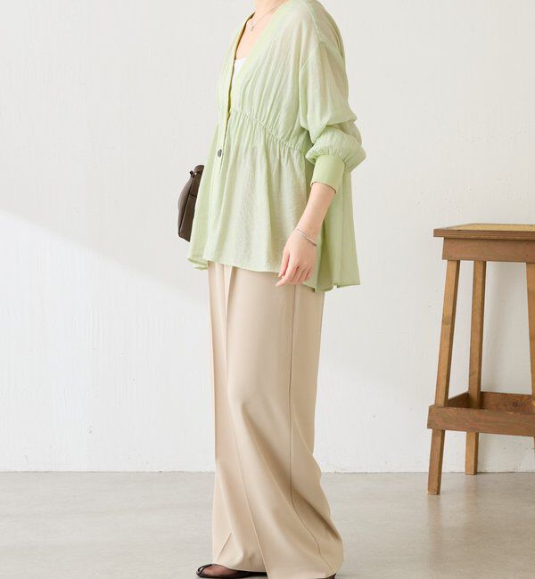  「《1枚で着映える》ギャザー切替シャツカーディガン」|シャツ・ブラウス|