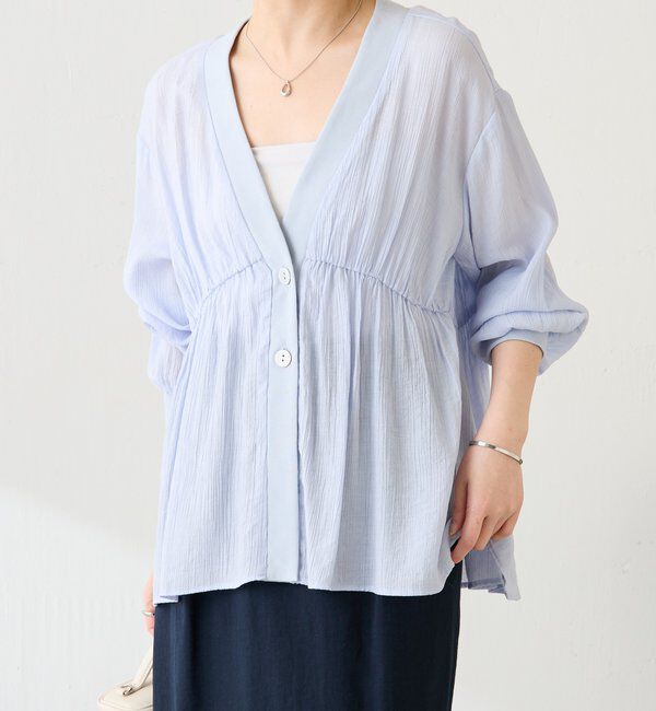  「《1枚で着映える》ギャザー切替シャツカーディガン」|シャツ・ブラウス|