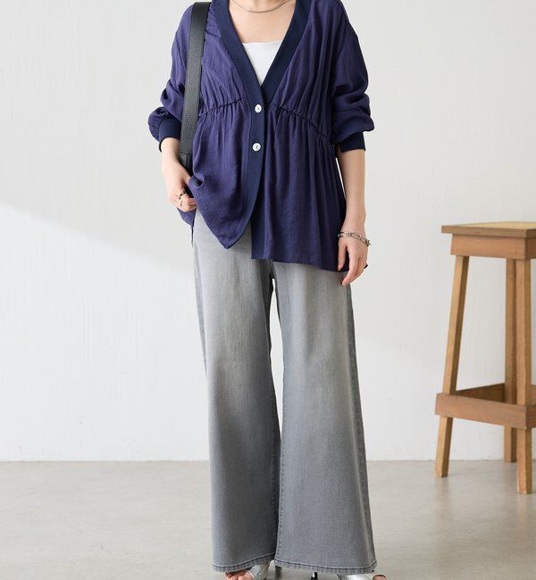  「《1枚で着映える》ギャザー切替シャツカーディガン」|シャツ・ブラウス|