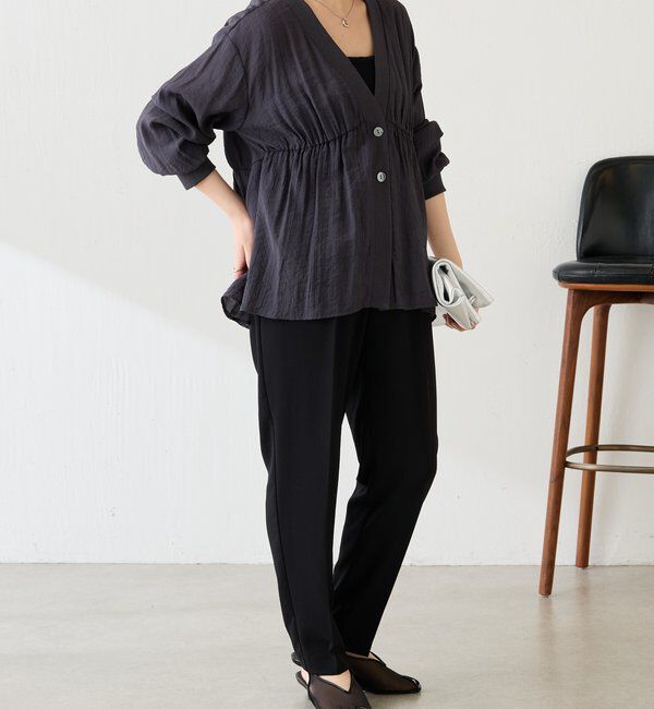  「《1枚で着映える》ギャザー切替シャツカーディガン」|シャツ・ブラウス|