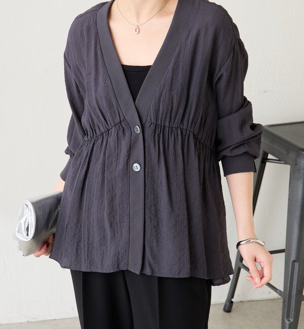  「《1枚で着映える》ギャザー切替シャツカーディガン」|シャツ・ブラウス|