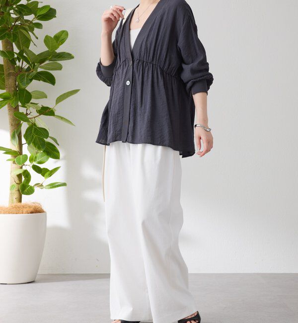  「《1枚で着映える》ギャザー切替シャツカーディガン」|シャツ・ブラウス|