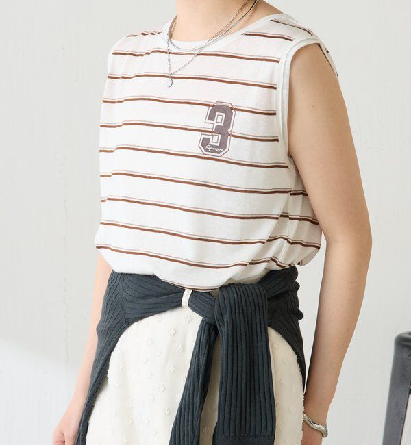  「シアーボーダーナンバーロゴノースリーブ」|Tシャツ・カットソー|