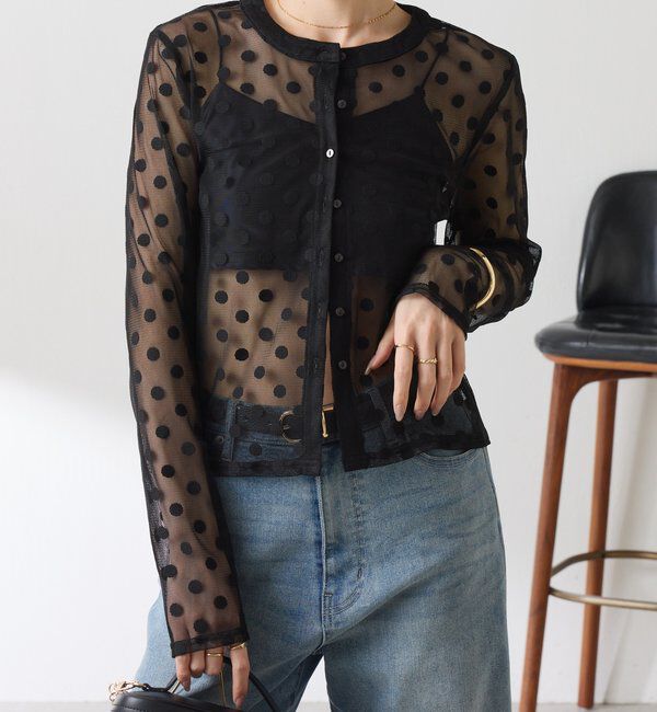  「【Nuel/ヌエル】 キャミ付きドットカーディガン」|Tシャツ・カットソー|