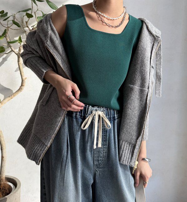  「スクエアニットタンク」|ニット・セーター|ダークグリーン