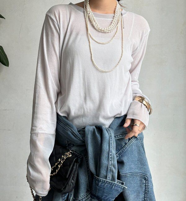  「【柔らかい着心地】袖シアーリブTEE」|Tシャツ・カットソー|