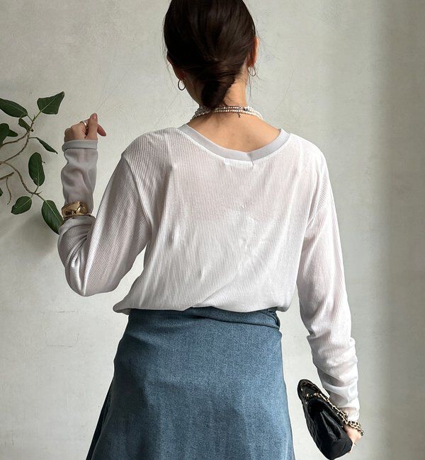  「【柔らかい着心地】袖シアーリブTEE」|Tシャツ・カットソー|