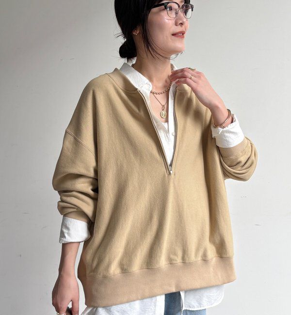  「【新色追加】【インフルエンサー OKOCHI企画】ハーフジップスウェット」|Tシャツ・カットソー|ベージュ