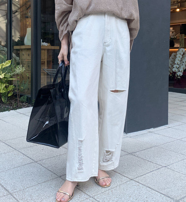  「ミドルオンスダメージデニム」|デニム|ホワイト