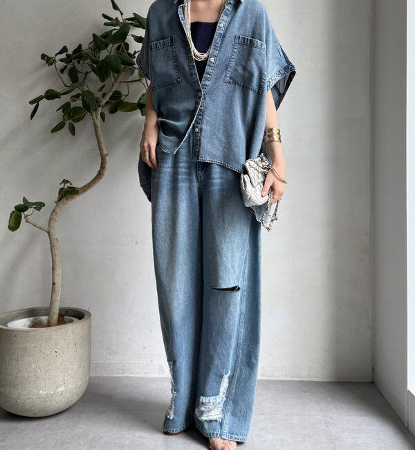  「ミドルオンスダメージデニム」|デニム|