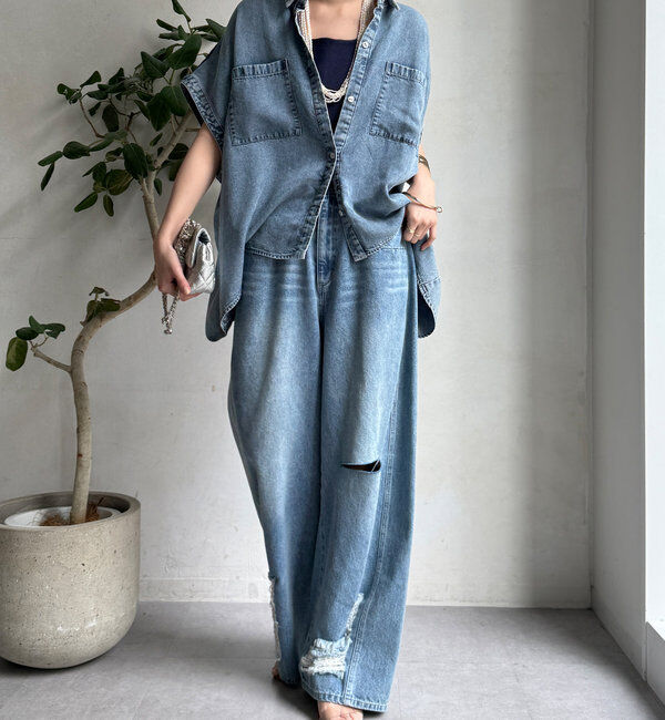  「ミドルオンスダメージデニム」|デニム|